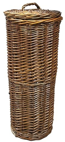 Arthur Cameron - Distilled Brown Wicker Toilet Roll Storage Basket | Round Wicker Toilet Roll Holder with Lift-Off Lid – Holds Up to 3 Rolls