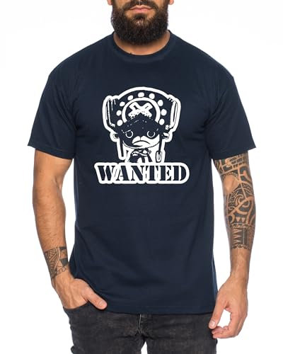 Chopper Wanted - Men's T-Shirt Straw Hat Luffy Zoro One Monkey D. Pirate Ace Piece Goku Anime Ruffy, Size:S, Color:Navy