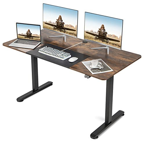 COSTWAY Bureau Électrique Réglable en Hauteur, 140 x 70 cm, Table Assis Debout avec Moteur Puissant et Fonction Mémoire 3 Hauteurs, Système Anti-Collision, Gestion des Câbles (Marron Rustique)