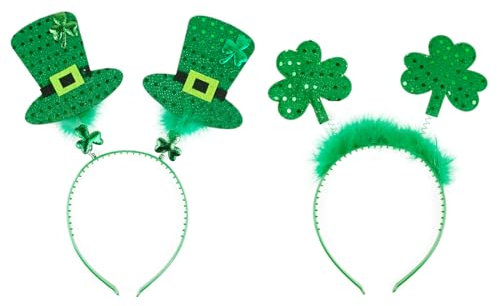 O-Kinee St. Patricks Day Haarreif 2 Stück,Accessoires Kleeblatt Deko St. Patricks Day,Kopfbedeckung für Party Karneval Mottoparty Dekoration