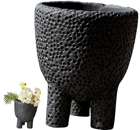 POPETPOP Dreibein Zementblumentopf Schwarz Mit Stativ Dekorativer Pflanztopf Für Drinnen Und Draußen Geruchsneutral Robust Kleine Garten Und Zimmerpflanzen