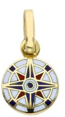 generico CIONDOLO IN ORO GIALLO 18K, 750, ROSA DEI VENTI, CON SMALTO ROSSO E BLU, DIAMETRO 10 MM.