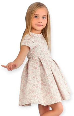 Mayoral Abito Vestito Cerimonia Bambina 4 Anni - 104 cm Color Avorio con Design Floreale Rosa e Oro