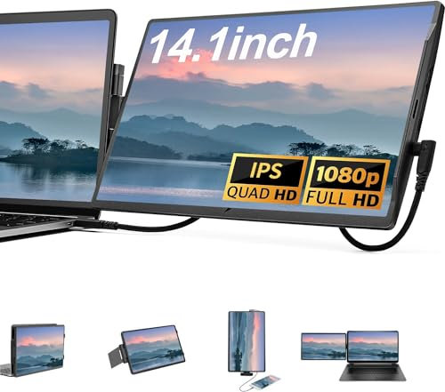 Kasituny 14 Full HD Ips 60hz Laptop Screen Extender Monitor, Laptop Extension Screen, Portable Screen for Laptop,360-Degree Rotation, Compatible with All Brands of Laptops (14 in)