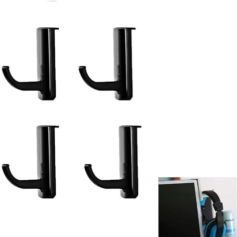Rakiuty Headphone Hook and Headset Holder - Self-Adhesive Universal Stand for Computer Monitors - 4 Pieces (Black)