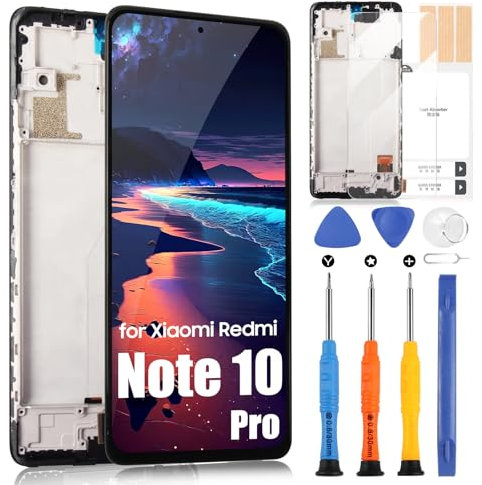 AMOLED LCD Pantalla para Redmi Note 10 Pro LCD Pantalla para Redmi Note 10 Pro M2101K6G M2101K6R 6,67 Reemplazo de la Pantalla táctil Assembly con Kit de reparación (Negro con Marco)