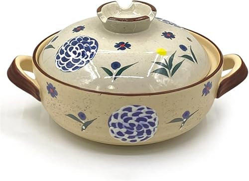Japanese Style Donabe Earthenware Clay Pot, Ceramic Casserole Clay Pot with Lid, Stovetop Stew Pot, Hot Pot Soup Pot Bibimbap Pan for Home Kitchen(1.5L)
