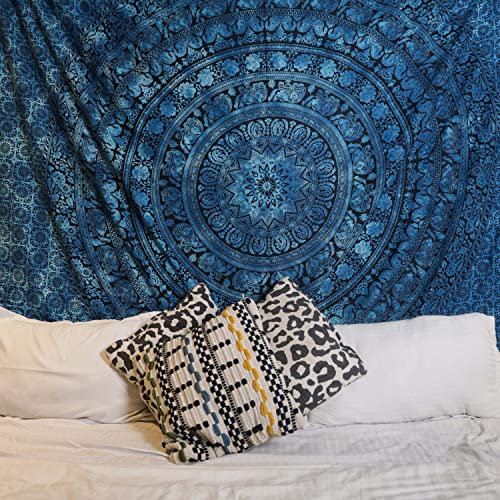 Craft Trade Mandala Blau Wandteppich Indische Wandtuch Tapestry Wandbehang Boho Wandteppiche für Heimdeko Wohnzimmer und Schlafzimmer - 228 x 274 cm