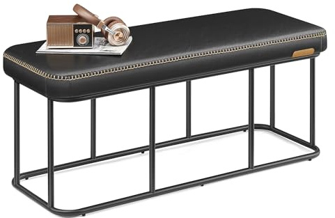 VASAGLE EKHO Collection - Storage Bench for Entryway, Ottoman Bench with Steel Frame, 43.3-Inch Wide, Synthetic Leather, Living Room, Mid-Century Modern, Loads 660 lb, Ink Black ULOM085B01