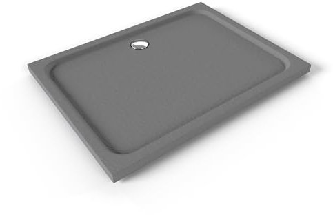 Moments of Glass Duschwanne SHIMMER STONE 90x120 cm in Grau, flache rechteckige Duschtasse aus langlebigem Sanitäracryl in Schieferoptik inkl. Ablaufgarnitur (Siphon) mit Geruchsverschluss