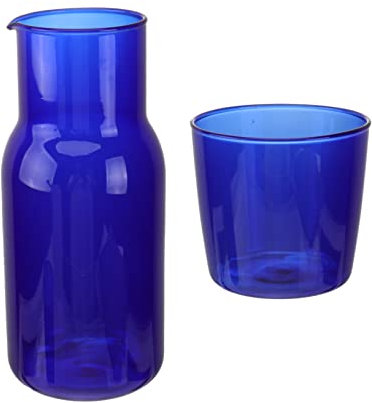 MOLUCKFU Blaue Glasbecher-set Mit Wasserflasche Aus Borosilikatglas Für Haushalt Picknick Und Feiertage Inklusive Trinkbecher Und Karaffe