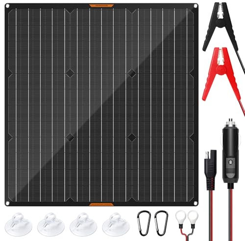 MHPOWOS Pannello solare 50W 12V Caricabatteria solare per auto Mantenitore portatile impermeabile Caricabatteria solare di mantenimento per auto barca automotive RV