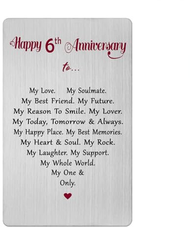 6 Year Anniversary Card for Men Women Him Her Iron- 6th Six Wedding Anniversary Keepsake Gift for Husband Wife