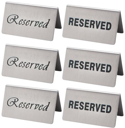 craspire 6Pcs 2 Styles Panneaux de Bureau Réservés 3.94x2.36 Pouces Double Face en Acier Inoxydable Métal Réservation Bureau Réservé Logo Affichage Panneaux pour Mariage Restaurant Fêtes Cérémonie