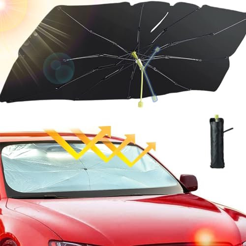 Parasol Coche Delantero Interno, Aluusy 2025 Parasol Paraguas Coche Plegable para Parabrisas 140 x 75 cm, para Sol Coche Delantero, Protección UV para Mayoría de Coches, SUV, Camiones