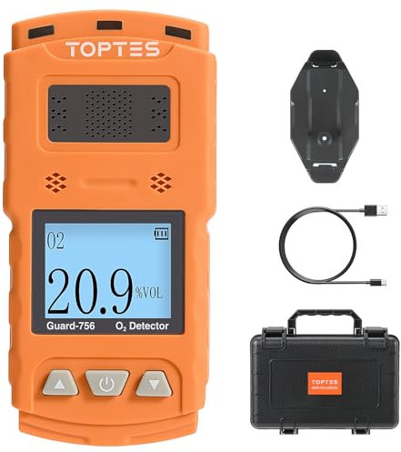 TopTes Guard-756 Upgraded O2 Detector, Portable Oxygen Detector, 0.5s Fast Response, Rechargeable O2 Detector, Dust and Explosion Proof, with Vibration, Visual & Sound Alarms, for Work, Home - Orange