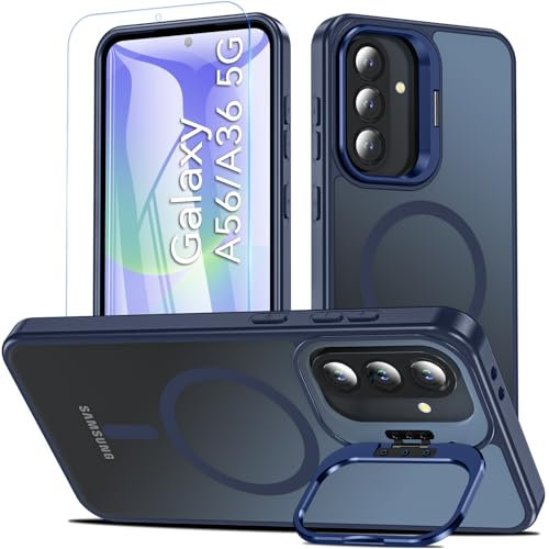 OWKEY Per Samsung Galaxy A56/A36 5G Custodia con supporto per fotocamera, custodia protettiva magnetica antiurto per Samsung A56/A36 5G, blu traslucido opaco