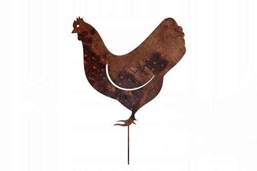 Kapaga - Gartenfigur aus Rost auf Einschlagbeinen - Metall Tierfigur - Edelrost Dekofigur - Tier Figur - Dekoration Gartendeko - Gartendekoration (Huhn - Höhe 31 cm)