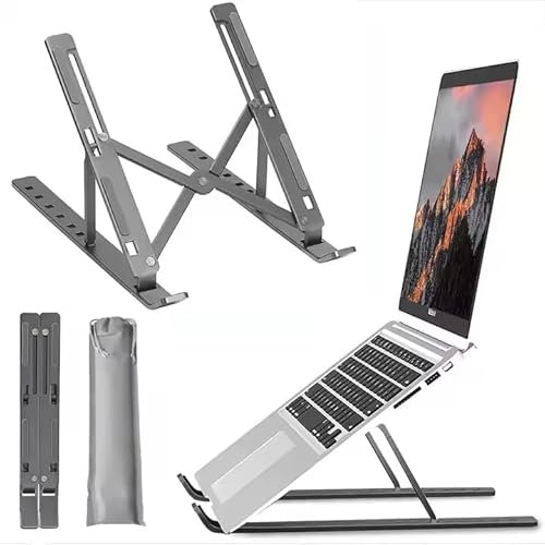 Generisch Support pliable pour ordinateur portable, structure en X, en aluminium, 16-18 pouces, support antidérapant avec sac de transport, argenté