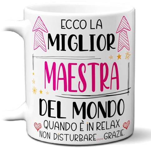 STAMPATEK Tazza Miglior Maestra del Mondo - Idea Regalo Fine Anno Scolastico - Tazza Ceramica Insegnante - Regalo Maestra Natale - MUG204