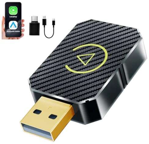 soleilx Adattatore Carplay Wireless & Android Auto Wireless 2 IN 1, Converte Android Auto/Carplay da cablato in WIFI, Supporta iOS 10+ e Android 11+, USB C/A, Plug & Play Mini Nero