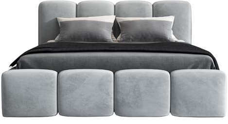 A&J MöbelLand Polsterbett 140x200 mit Bettkasten und Lattenrost – DONA-OM, Bett with Stauraum in Hellgrau ohne Matratze