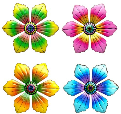 Metall Blumen Wanddekoration Schmiedeeisen Bunte Blumen Wandskulpturen Metall Blume Garten Ornamente Außenbereich für Terrassen Balkone Eingezäunte Höfe Veranden Schaffen Sie atemberaubende Hinterhofg