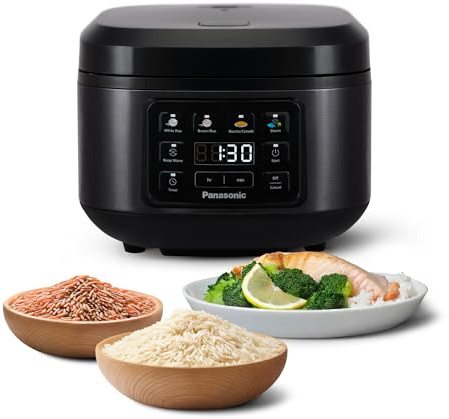 Panasonic SR-DA152KXE Cuiseur à Riz et Cuiseur Vapeur, Fuzzy Logic, Indicateur de Quantité d'Eau, Lavable au Lave-Vaisselle, sans BPA, Maintien au Chaud, Départ Différé, Noir