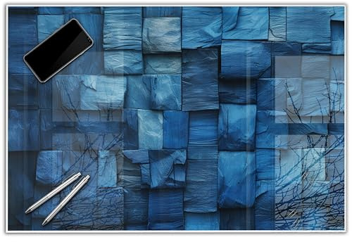 Schreibtischunterlage wasserfeste Schreibunterlage | 60 x 40 cm Blaues Holz | abwischbar, glatt | stabiles, hochwertiges Acrylglas, Erwachsene Kinder Kunststoff Unterlage Büro Schreibtisch