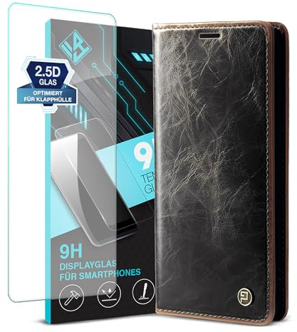 phase9 Handyhülle für Samsung Galaxy A17 / A17 5G Klapphülle mit Displayglas Magnetverschluss RFID-Schutz Kartenfächer Geldfach Standfunktion Vintage Schutzhülle Braun