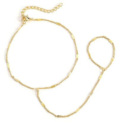 RMMD Handkette Armband, 14K Vergoldete/Weißgold Zirkon Perlen Handkette Gold Damen Armband mit Ring Verbunden Sommer Boho Geschenke für Frauen Hand Chain Gold Bracelet Women Jewelry Modeschmuck