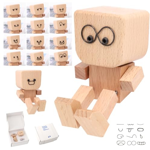 Holzfiguren, Lustige Auto Deko mit Rasselkopf, Handgemachte Auto Ornamente aus Holz, Action Figuren, Desktop Ornamente, Geschenke für Männer, Bürogeschenke