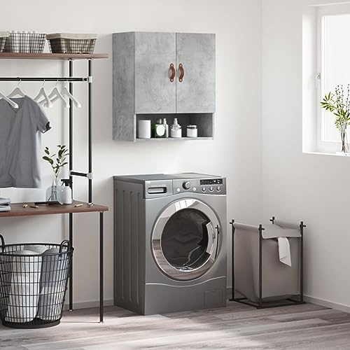 HETFTJN Wandschrank Betongrau 60x31x70 cm Holzwerkstoff Hängeschrank mit Stauraum für Küche Bad und Wohnzimmer Organizer für Aufbewahrung