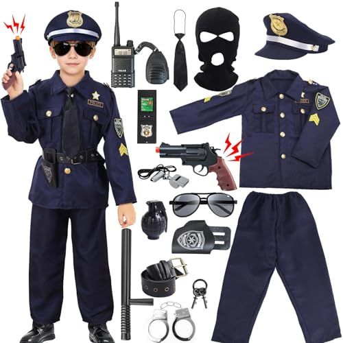 HaoVrisn Polizei Kostüm Kinder, 15 Stück Karneval Swat Kostüm Kinder Jungen Halloween, Cosplay und Fasching Party (11-12Jahre)