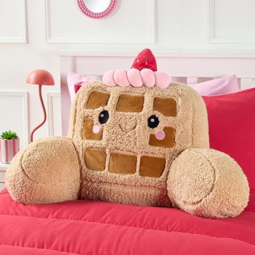 OHS Waffle Cuddle Cushion for Adults, Comfy Reading Pillows Super Soft Teddy Fleece Kids Cushions with Arms Backrest Cushion Snuggle Hug Pillow Relaxing at Home, Natural/Pink - 85 x 46 x 49cm
