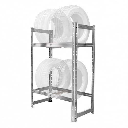 Relaxdays Reifenregal für 4 Reifen, HxBxT: 100 x 60 x 35 cm, silber | 150 kg je Ebene, Räderregal, Stecksystem, Stahl