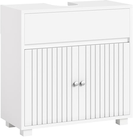 FORABAMB Mueble Bajo Lavabo 60 x 30 x 60 cm con Estantes Ajustables, Mueble Baño Lavabo con 2 Cajones y 2 Puertas, Armario de Baño con Pedestal Apto para una Gran Variedad de Lavabos, Blanco