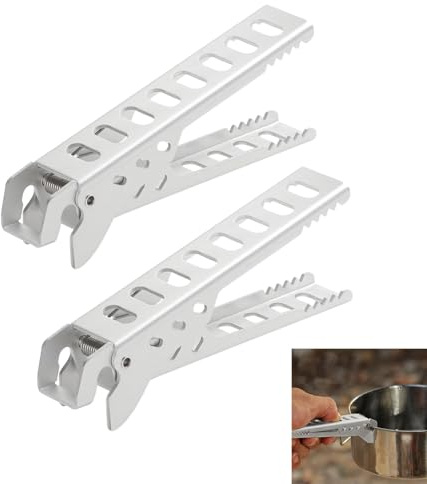 2PC Camping Pot Gripper, Non-Slip Teeth Edge Clamp with Aluminum Body for Lifting Hot Cookware, Aluminum Alloy Hot Plate Gripper, Camping Pot Clamp for Outdoor Cooking Picnic BBQ