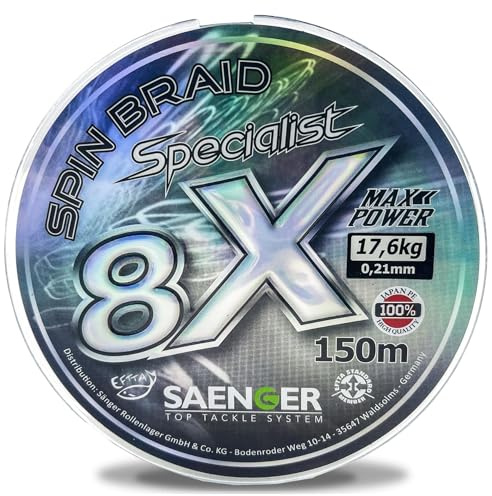 SAENGER 8 X Specialist Spin Smoke - geflochtene Schnur - 150m in verschiedenen Grössen (Ø 0,21mm /17,6kg)