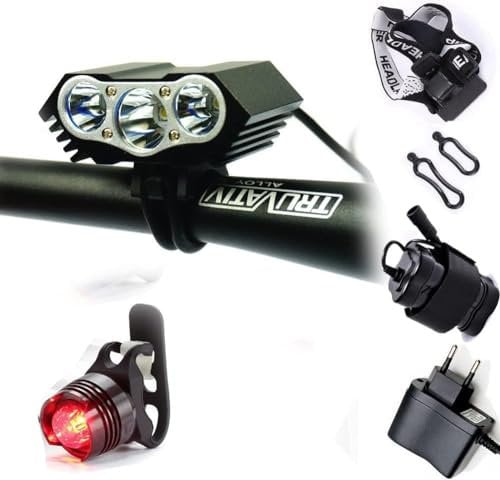 Faro Bicicletta Anteriore LED Luce luci per Bici Bicicletta MTB,Torcia da Testa Lampada Frontale Bici Faro,(4 modalità,3 LED) U2 Max.6000lm + Luce Posteriore Bicicletta (TY.1)