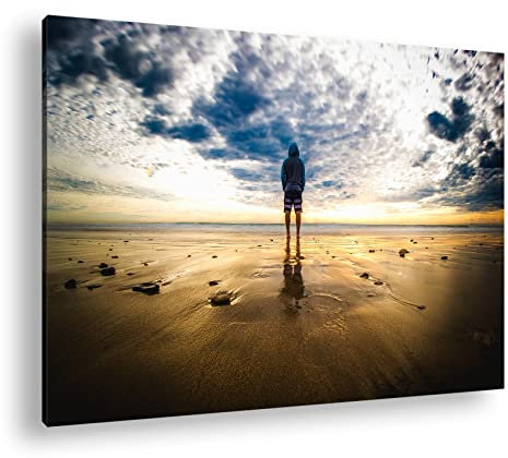 deyoli einsam am Strand von Malibu Format: 80x60 als Leinwand, Motiv fertig gerahmt auf Echtholzrahmen, Hochwertiger Digitaldruck mit Rahmen, Kein Poster oder Plakat