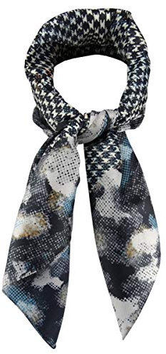 TigerTie Damen Nickituch Halstuch in anthrazit schwarz türkis orange creme gemustert - Größe 60 x 60 cm