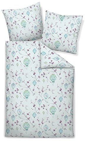 Janine Mako Satin Bettwäsche I 43058 Messina I Farbe Limonenminz Wasserlilie I Größe 155x220 cm 80x80 I Blüten mit Lampignon