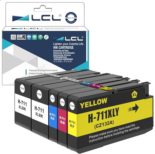 LCL Kompatibel Tintenpatrone 711XL 711 XL (2Schwarz 1Cyan 1Magenta 1Gelb) Ersatz für HP Designjet T120 24 T120 610 T520 24 T520 36 T520 610 T520 914 T125 24 T530 T130 T525