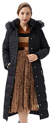 Orolay Damen Daunenjacke mit Langem Pelz-Kapuzenmantel mit Raglanärmeln Schwarz XXL