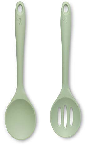 Zeal Lot de 2 cuillères à fente en silicone anti-adhésif et cuillère de cuisine - Vert sauge