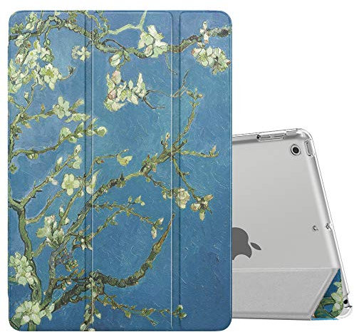 MoKo Schützhülle Kompatibel mit Neu iPad 9. / 8. / 7. Generation (2021/2020/2019), Tablethülle mit Ständer Matt Rückseite Auto Schlaf/Aufwach Funktion für iPad 10,2 Zoll, Aprikose Blume