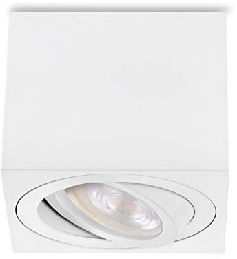 Sweet Led – LED Aufbauspot eckig & flach weiß aus Aluminium – schwenkbare Spots Deckenleuchte 230V mit wechselbarem 5W Modul (warmweiß) – Aufputzlampe für Wohnzimmer, Flur & Küche