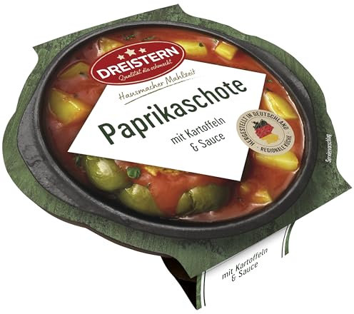 DREISTERN Paprikaschote 400g I Mit würziger Fleischfüllung in Sauce I Herzhaftes Fertiggericht in Mikrowellenschale I Lange Haltbarkeit dank natürlicher Konservierung I Hausmacher Qualität