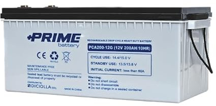 Batteria AGM Solare Ermetica Prime da 12V 200Ah Deep Cycle Veicoli Elettrici Impianti Solari